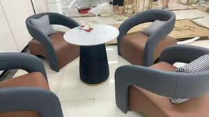 Fauteuil contemporain incurvé en velours, chaise longue rembourrée pour salon d'hôtel moderne - Product Image 6