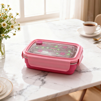 Boîte à lunch, récipient de stockage alimentaire, 2 compartiments, passe au lave-vaisselle, chauffable, anti-fuite, compatible micro-ondes, élégant, en acier inoxydable, 500 ml