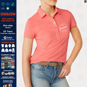 <span class=keywords><strong>Polo</strong></span> brodé uni de luxe pour femmes à 5 boutons à manches courtes 95 <span class=keywords><strong>coton</strong></span> 5 Spandex T-shirt imprimé personnalisé pour femmes - Product Image 1