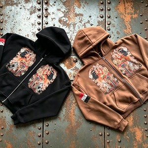 <span class=keywords><strong>Sweat</strong></span>-shirt à capuche zippé en coton épais personnalisé pour homme, imprimé dieu égyptien vintage, streetwear gothique hip-hop, coupe oversize - Product Image 2