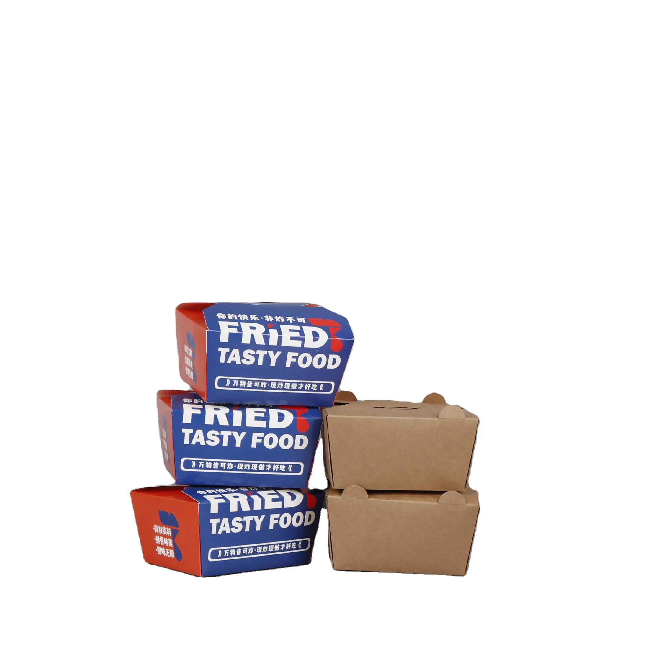 Cajas de papel Kraft desechables con logotipo impreso personalizado, caja de embalaje para llevar barbacoa de pollo frito, caja Bento de papel de arroz frito para ensalada