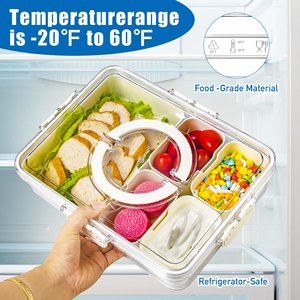 Stackable Portable 8 Compartment Plastic Clear Snack <b>Box</b> <b>Container</b> Snackle <b>Box</b> Divided Serving Tray With Lid and Handle - Product Image 2