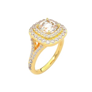 Engagement <b>Cushion</b> Cut <b>Wedding</b> <b>Rings</b> IGI Certified Lab Grown Diamond Classic Gold Plated Anniversary Party Romantic Gift - Product Image 1