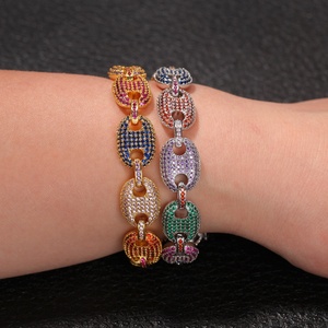 Nouveauté Bracelet en zircone cubique AAA multicolore 13 mm en forme de grains de café, chaîne à maillons hip-hop, breloques pour hommes, bracelets tendance, bijoux - Product Image 3