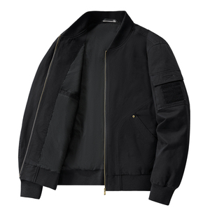 Blouson bomber personnalisé avec logo, pour homme, printemps et automne, en coton lavé, col baseball, coupe ample, décontracté, tendance et confortable. - Product Image 5