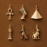 Breloques de style égyptien vintage, pendentifs Pharaon et Bastet en acier inoxydable plaqué or pour accessoires de bijoux faits à la main