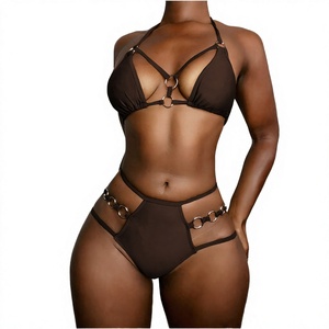 Tanga Halter Sólida de Todos los Colores y Tallas Personalizadas, con Ribete de Alta Calidad, Fabricación OEM/ODM, Anillos Metálicos, Traje de Baño Translúcido para Mujer - Product Image 3