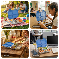 Boîte à lunch en acier inoxydable à 4 compartiments, passe au congélateur et au lave-vaisselle, conteneur bento de 1200 ml pour enfants de maternelle