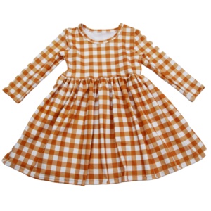 Qingli fille vêtements Plaid petites filles <span class=keywords><strong>robe</strong></span> à manches longues automne <span class=keywords><strong>robe</strong></span> <span class=keywords><strong>3</strong></span> ans à <span class=keywords><strong>4</strong></span> ans jaune plein enfants motif décontracté - Product Image 1