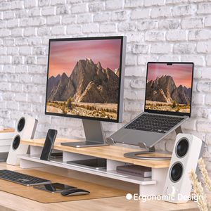 JQ <span class=keywords><strong>étagère</strong></span> de <span class=keywords><strong>bureau</strong></span> en bois organisateur de rangement <span class=keywords><strong>avec</strong></span> téléphone support de tablette support de moniteur double support de moniteur pour <span class=keywords><strong>bureau</strong></span> - Product Image 5