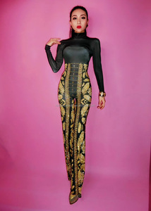 Novance-<span class=keywords><strong>mono</strong></span> Sexy de pierna ancha para mujer, pantalones elegantes de una pieza con patrón de hoja de diamante <span class=keywords><strong>dorado</strong></span>, color negro, Y1401, 2023 - Product Image 4