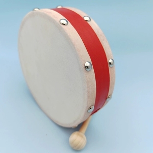 Wholesale Red Strap Rivet Wooden Hand <b>Drum</b> Synthetic Sheepskin Surface Frame <b>Drum</b> With Wooden Mallet For Performance - Product Image 5