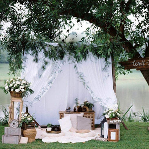 Voile de mariage extensible uni léger en gaze, dentelle blanche, drapé en polyester, tulle, voile, rideau transparent en <span class=keywords><strong>organza</strong></span> pour décorations - Product Image 4