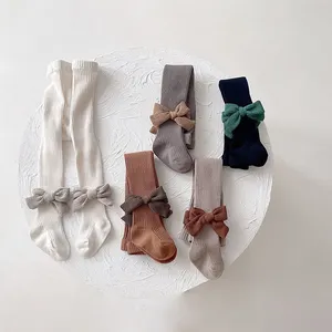 LRT Vente en gros Nouveau design de collants collants mode en coton pour bébés Collants côtelés d'hiver de haute qualité pour enfants avec grand nœud