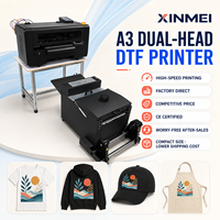Imprimante DTF A3 30 cm à double tête XINMEI, machine d'impression par transfert thermique avec secoueur de poudre pour vêtements personnalisés, vente directe usine
