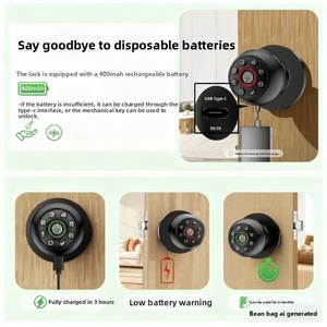 <span class=keywords><strong>Serrure</strong></span> de porte intelligente Tuya à empreinte digitale, connectée au cloud, pour entrée sans clé rechargeable, idéale pour la maison, le bureau, la chambre, l'appartement, garantissant la confidentialité - Product Image 2