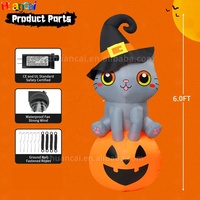 Jouet gonflable fait sur commande d'usine de citrouille de magicien gonflable populaire de chat assis avec la décoration gonflable d'Halloween de lumières de LED