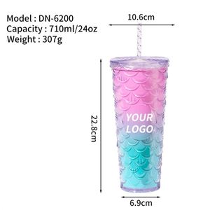 2024 phong cách mới 24oz Nhựa Tùy chỉnh màu sắc lạnh <span class=keywords><strong>Mug</strong></span> món quà cốc với rơm và nắp - Product Image 6