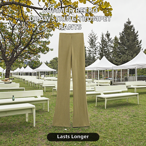 กางเกงทรงทรัมเป็ตแฟชั่นใหม่สำหรับผู้หญิง ฤดูใบไม้ร่วง 2024 เอวยางยืดสูง ระบายอากาศได้ดี ทรงปกติ สวมใส่สบายเก๋ไก๋ ผลิตจากโพลีเอสเตอร์ 100% - Product Image 2