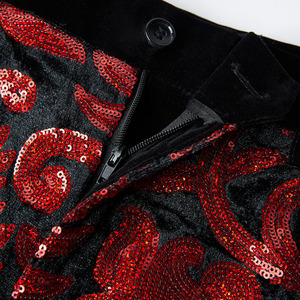 Costume de deux pièces pour hommes, <span class=keywords><strong>veste</strong></span> de costume de chanteur de DJ de scène de bal de mariage en velours de couleur <span class=keywords><strong>bordeaux</strong></span> à paillettes florales - Product Image 4