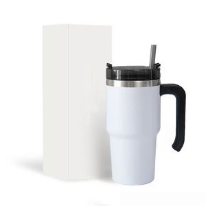 Wholesale Customized Good Quality 20oz 30oz Coffee Cup Powder Coated Stainless Steel Tumbler <b>Mug</b> in Bulk With Straw and Handle - Product Image 2