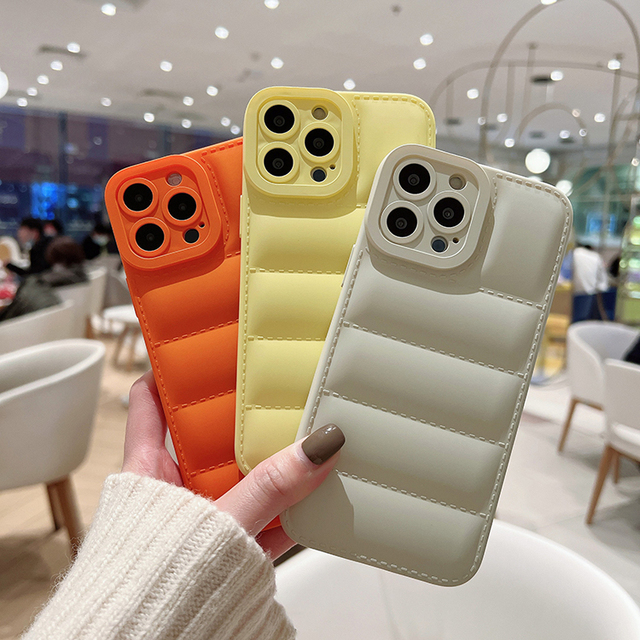 Down Jacket Case for iPhone for 14 Plus for 15 Pro Max Soft TPU Silicone Cover Shockproof Soft Cloth for 15 Pro Max Puffer Case