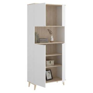 <span class=keywords><strong>Buffet</strong></span> de rangement <span class=keywords><strong>haut</strong></span> blanc et chêne avec 4 portes pour micro-ondes - Product Image 2