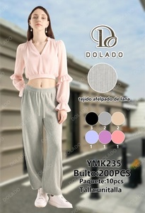 Ymk235 Completo da Donna 2 Pezzi in Chiffon con Scollo a V e Maniche a Volant, Vestibilità Ampia, Lunghezza Intera, Tinta Unita, Casual, Outfit Primavera Estate - Product Image 3