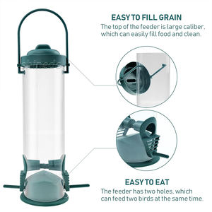 Mangeoire à oiseaux <span class=keywords><strong>multi</strong></span>-perforée suspendue pour l'extérieur Distributeur de nourriture pour oiseaux avec couvercle côté transparent Mangeoire à oiseaux sauvage portable pour le jardin - Product Image 6