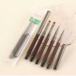 Ensemble de pinceaux à ongles en métal avec manche en bois, pinceaux à gel UV à tête ronde et plate, pinceaux de peinture, logo personnalisé, pinceaux pour manucure et nail art en salon - Product Image 4