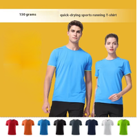 Kaos Lari Pria 150g Marathon Bernapas Cepat Kering untuk Musim Panas, Kerah Bulat Longgar dengan Desain Kasual Logo Kustom Cetak Solid