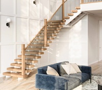 Escalier flottant intérieur au design moderne avec éclairage LED, marches en bois et métal, écologique et durable, vente en gros