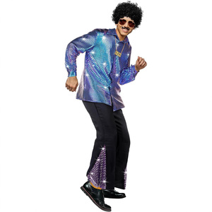 Costume d'Halloween hippie des années 60 et 70, pantalon à paillettes, chemise, haut, pantalon pattes d'éléphant pour <span class=keywords><strong>homme</strong></span>, <span class=keywords><strong>tenue</strong></span> de danse disco brillante pour adulte - Product Image 3