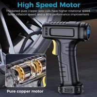 Handheld Inflation Car Tyre Pump Air Compressor USB Rechargeable 120PSI Tire Inflators With LED Light and 3 Nozzle