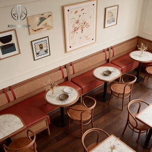 Sofá de Cuero Rojo Estilo Moderno de Mediados de Siglo, Silla de Madera Curvada, Mesa de Mármol con Patas de Metal para <span class=keywords><strong>Restaurante</strong></span>, Cafetería, Hotel - Product Image 2