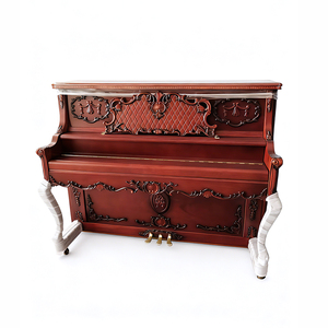 Piano Vertical Mecánico de Madera Maciza Rojo Oscuro, Estilo Clásico, Tallado a Mano, Personalizado, 88 Teclas, Ligero y Plegable - Product Image 2
