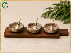 Handmade Beige Marble Spice Condiment <b>Set</b> with Brass Spoon and <b>Wooden</b> Base 18 Inch Natural Stone <b>Kitchen</b> Serving <b>Set</b> for Herbs - Product Image 1