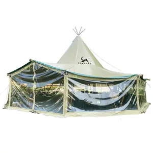 Glamping camping Logo personalizado Tenda impermeable Gazebo Indian Tipi tienda de exhibición al aire libre para 4 estaciones Evento DE BODA Feria comercial