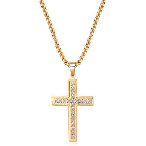 Collier avec pendentif en acier inoxydable 316L, plaqué or 14K 18K PVD, zircon, bijoux fins, collier croix doré tendance pour femmes et hommes - Product Image 4