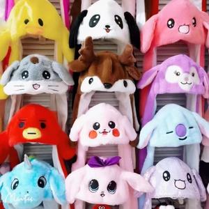 만화 봉제 LED 토끼 움직이는 귀 비행사 모자 어린이 성인을위한 빛나는 플래시 파티 생일 선물 에어백이있는 깜박임 점프 모자 - Product Image 6