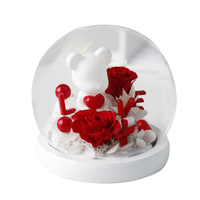 Cadeau romantique pour la Saint-Valentin, ours en rose éternelle, fleur véritable