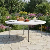 Table ronde pliante de style moderne en panneaux de plastique, mobilier d'extérieur pour cours, mariages, événements, locations, entrées d'hôpitaux