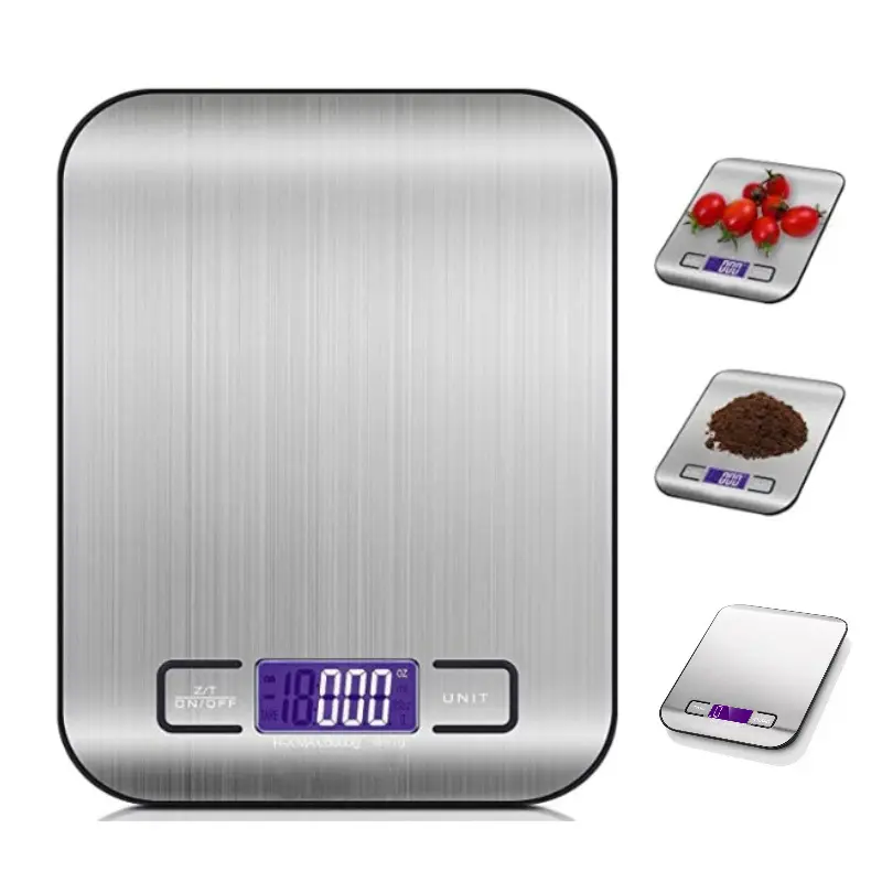 Dijital mutfak ölçekli üretici gıda ölçeği 5KG paslanmaz çelik LCD ekran dara otomatik pil gümüş