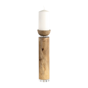 Portacandele cilindrico alto in legno e metallo, decorativo, per la casa, la sala da pranzo, il caminetto. - Product Image 2