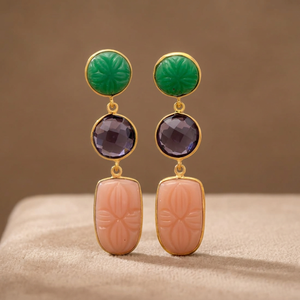 Boucles d'oreilles en laiton faites à la main avec perles, plaquées rhodium, style Huggie Bohème - Product Image 2