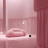 Canapé d'accueil multifonctionnel Snowman Bear, une place, style nordique minimaliste, tissu rose à poils longs, luxe léger, pour salons de beauté