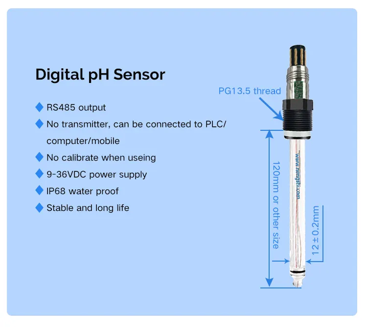 Online büyük 4 ila 20 ma rs485 de TDS pH probu, su kalitesi test cihazı endüstriyel dijital aquaponics hydroponics 0-14 pH sensörü