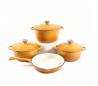 Set Peralatan Masak Enamel Cast Iron 4 Pcs, Dutch Oven, Wajan, Set Peralatan Masak, Aman untuk Induksi & Oven, Tahan Lama, Set Panci Masak, Bersertifikasi LFGB FDA