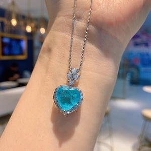 Fashion Eco-friendly Copper 10*14MM Blue Zircon Romantic Necklace and <b>Earrings</b> <b>Set</b> Heart Shape Jewelry <b>Set</b> With Zircon for Women - Product Image 2