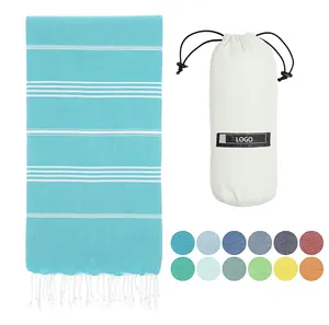 Unique 100% Cotton Prewashed Quick Dry Sand Free Turkish Beach Towel with Beach Bag